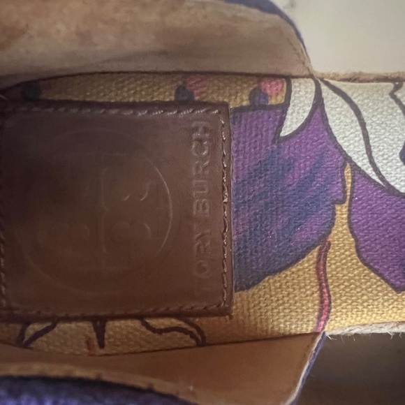 TORY BURCH Sherri Mid Wedge Espadrille Canvas Purple Floral Platform Sandals 7 - Picture 6 of 6